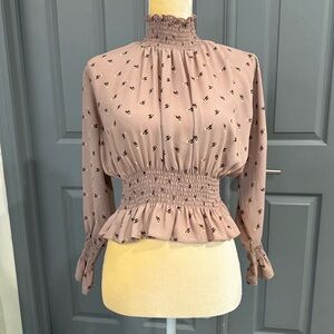 Shinestar Smocked Floral Blouse - Mauve